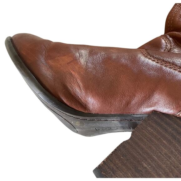 Vince Camuto Braden Brown Leather Rider Boots Sz 7.5 Wood Block Heel Equestrian - Picture 3 of 7